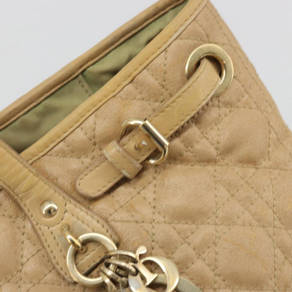 Christian Dior Lady Dior Tote Bag Coated Canvas Brown Gold Auth bs34361