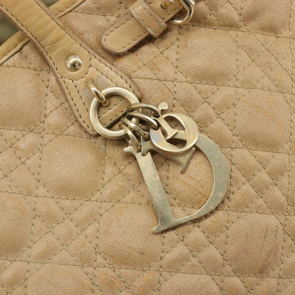 Christian Dior Lady Dior Tote Bag Coated Canvas Brown Gold Auth bs34361