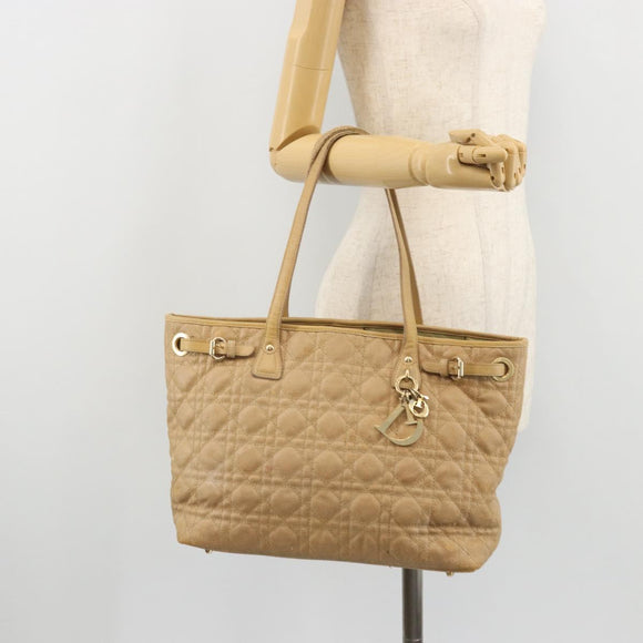 Christian Dior Lady Dior Tote Bag Coated Canvas Brown Gold Auth bs34361