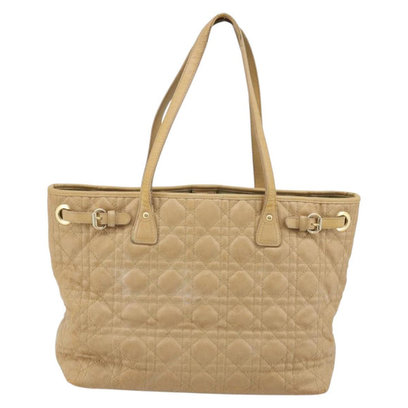 Christian Dior Lady Dior Tote Bag Coated Canvas Brown Gold Auth bs34361