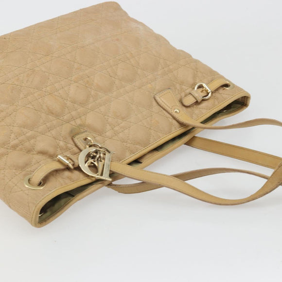 Christian Dior Lady Dior Tote Bag Coated Canvas Brown Gold Auth bs34361