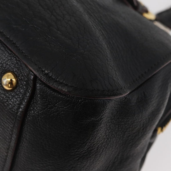 Miu Miu Hand Bag Leather Black Gold Auth bs34362