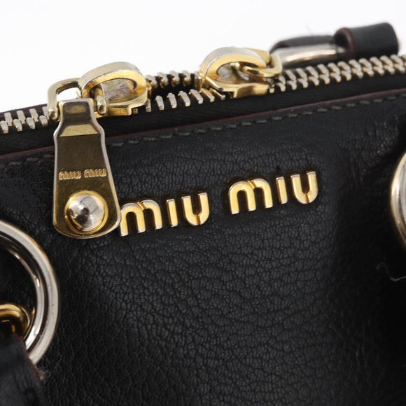 Miu Miu Hand Bag Leather Black Gold Auth bs34362