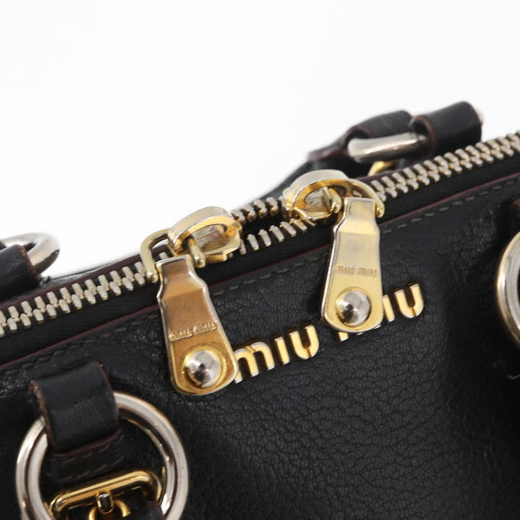 Miu Miu Hand Bag Leather Black Gold Auth bs34362