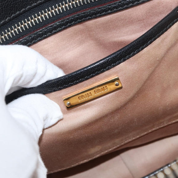Miu Miu Hand Bag Leather Black Gold Auth bs34362