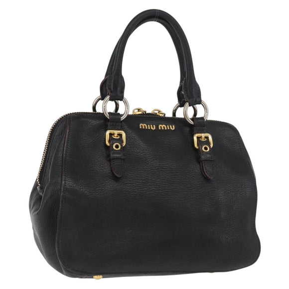 Miu Miu Hand Bag Leather Black Gold Auth bs34362