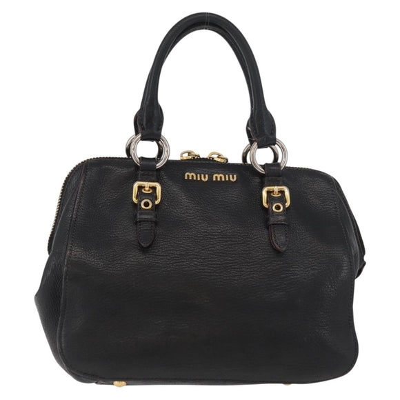 Miu Miu Hand Bag Leather Black Gold Auth bs34362