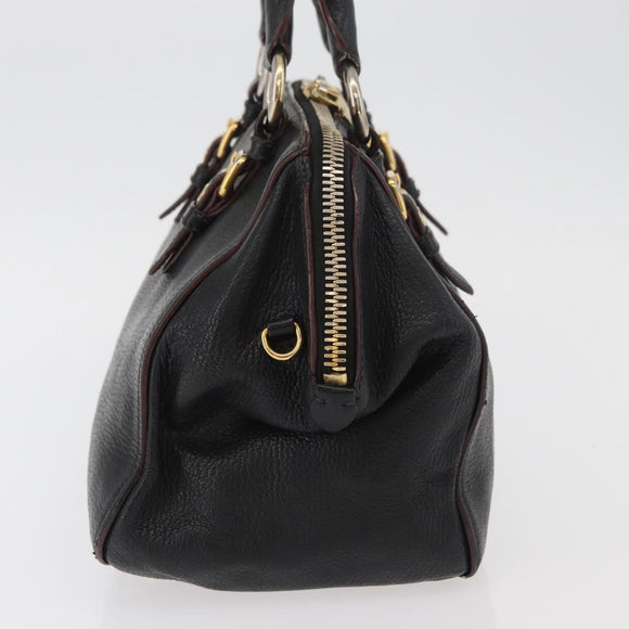 Miu Miu Hand Bag Leather Black Gold Auth bs34362