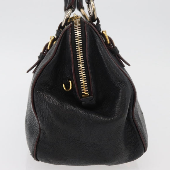 Miu Miu Hand Bag Leather Black Gold Auth bs34362