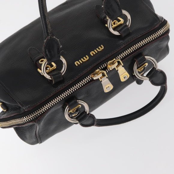 Miu Miu Hand Bag Leather Black Gold Auth bs34362