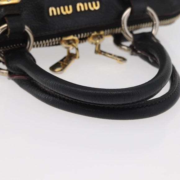 Miu Miu Hand Bag Leather Black Gold Auth bs34362