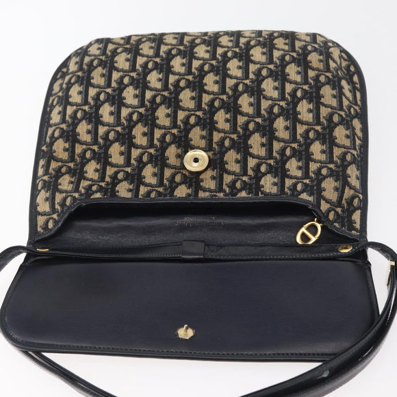 Christian Dior Trotter Canvas Shoulder Bag Navy Gold Auth bs34364