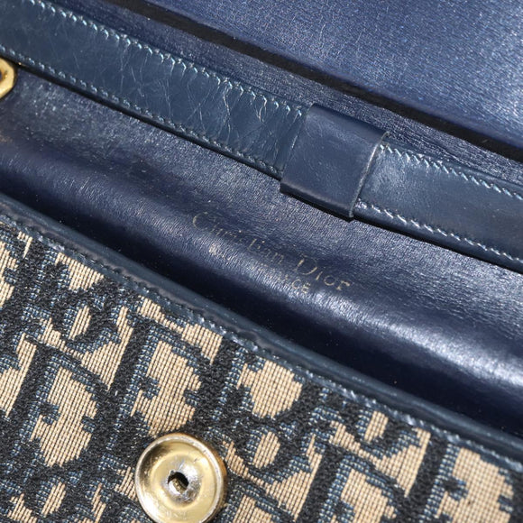 Christian Dior Trotter Canvas Shoulder Bag Navy Gold Auth bs34364
