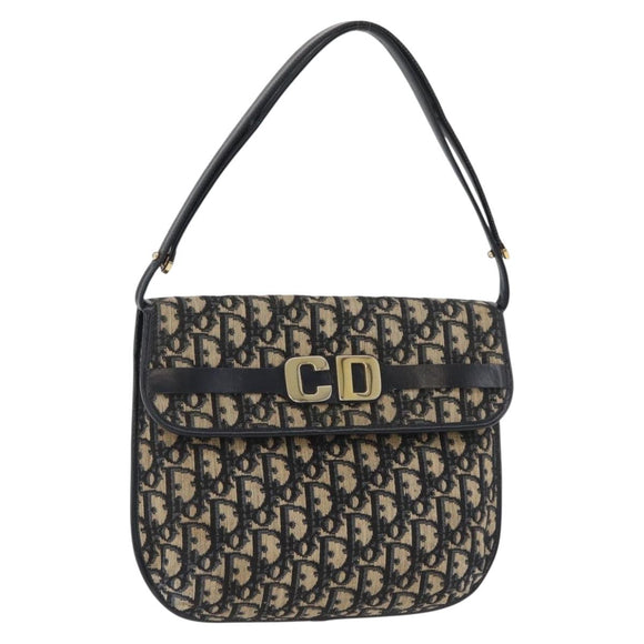 Christian Dior Trotter Canvas Shoulder Bag Navy Gold Auth bs34364