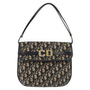 Christian Dior Trotter Canvas Shoulder Bag Navy Gold Auth bs34364-13