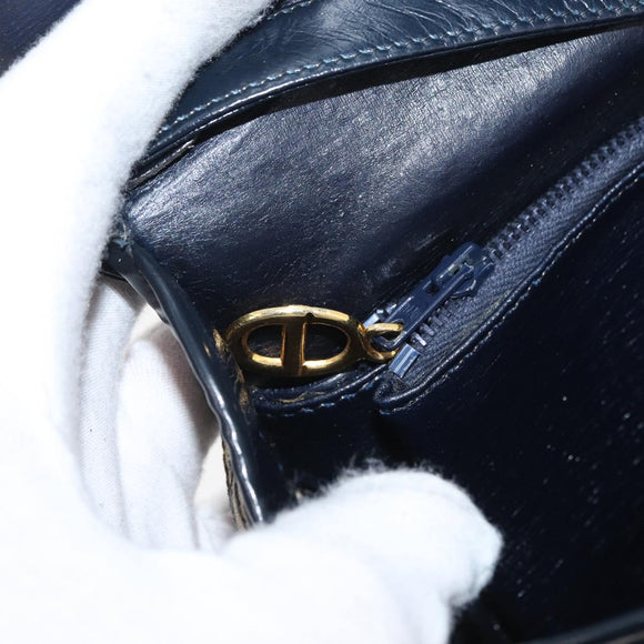 Christian Dior Trotter Canvas Shoulder Bag Navy Gold Auth bs34364