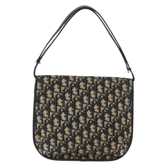 Christian Dior Trotter Canvas Shoulder Bag Navy Gold Auth bs34364