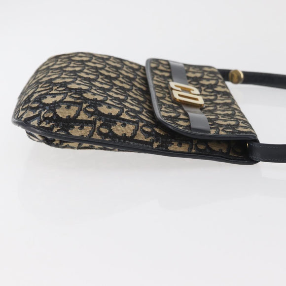Christian Dior Trotter Canvas Shoulder Bag Navy Gold Auth bs34364