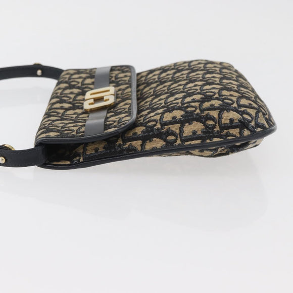 Christian Dior Trotter Canvas Shoulder Bag Navy Gold Auth bs34364