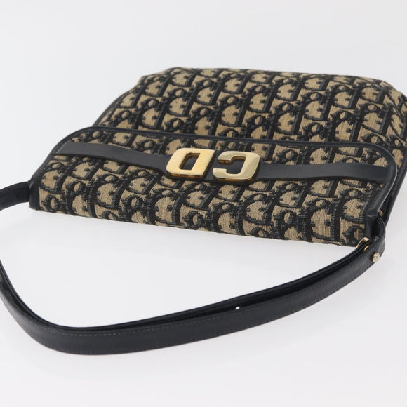 Christian Dior Trotter Canvas Shoulder Bag Navy Gold Auth bs34364