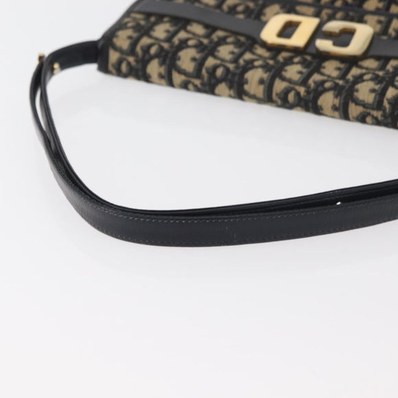 Christian Dior Trotter Canvas Shoulder Bag Navy Gold Auth bs34364