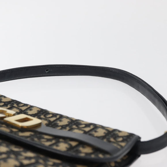 Christian Dior Trotter Canvas Shoulder Bag Navy Gold Auth bs34364