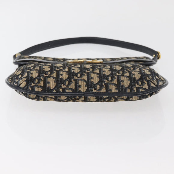 Christian Dior Trotter Canvas Shoulder Bag Navy Gold Auth bs34364
