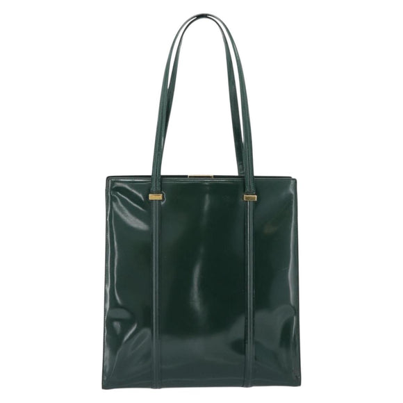 GUCCI Tote Bag Patent leather Green Gold 002 406 0425 Auth bs34366