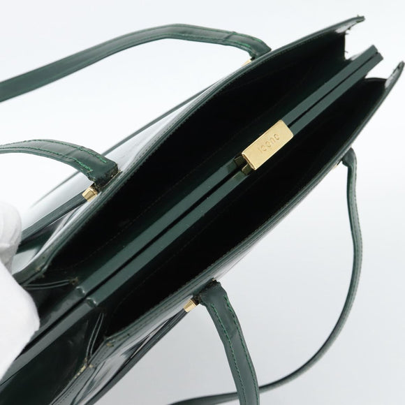GUCCI Tote Bag Patent leather Green Gold 002 406 0425 Auth bs34366