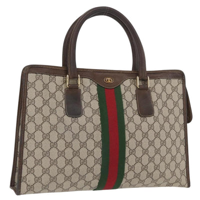 GUCCI GG Supreme Web Sherry Line Bag PVC Beige Gold Red 010 378 Auth bs34367