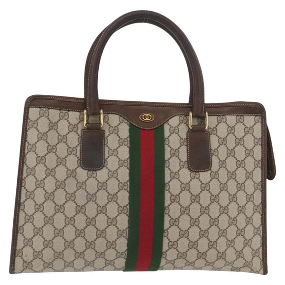 GUCCI GG Supreme Web Sherry Line Bag PVC Beige Gold Red 010 378 Auth bs34367