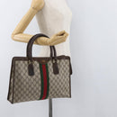 GUCCI GG Supreme Web Sherry Line Bag PVC Beige Gold Red 010 378 Auth bs34367-23