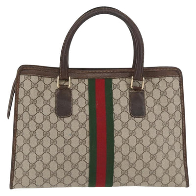 GUCCI GG Supreme Web Sherry Line Bag PVC Beige Gold Red 010 378 Auth bs34367 - 0