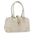 GUCCI Horsebit Hand Bag Leather White Gold 145770 Auth bs34368-1