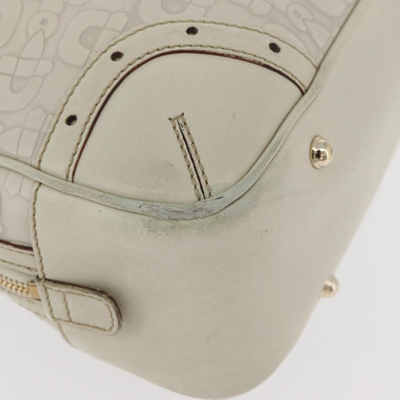 GUCCI Horsebit Hand Bag Leather White Gold 145770 Auth bs34368