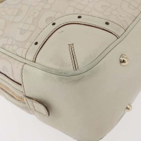 GUCCI Horsebit Hand Bag Leather White Gold 145770 Auth bs34368