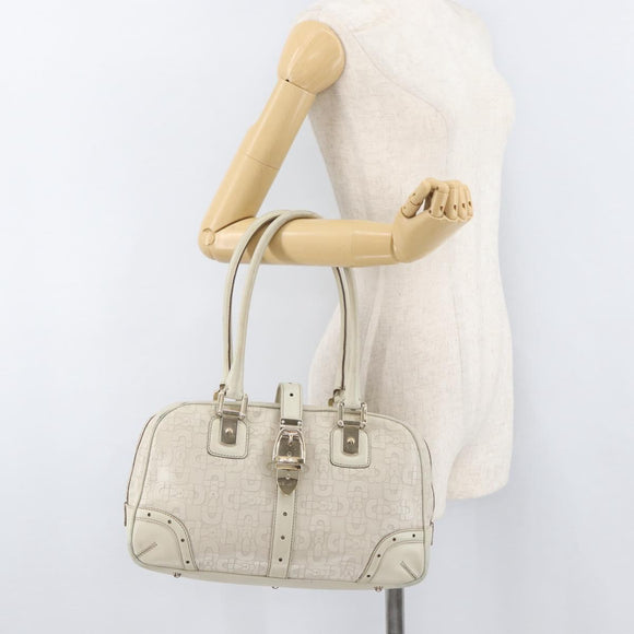 GUCCI Horsebit Hand Bag Leather White Gold 145770 Auth bs34368