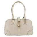 GUCCI Horsebit Hand Bag Leather White Gold 145770 Auth bs34368-13