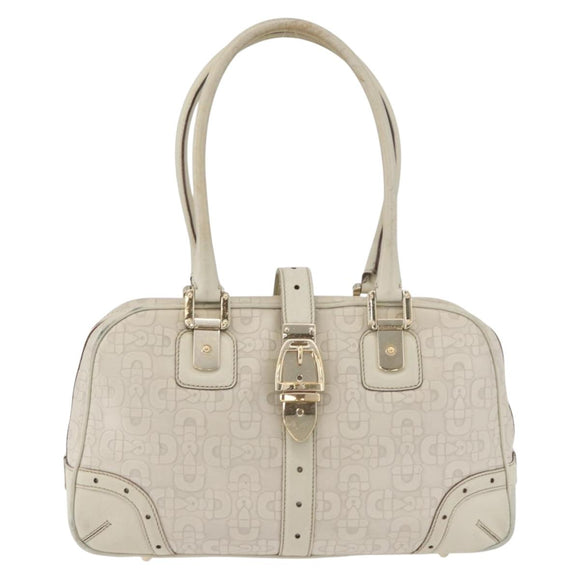GUCCI Horsebit Hand Bag Leather White Gold 145770 Auth bs34368