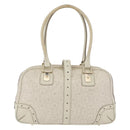 GUCCI Horsebit Hand Bag Leather White Gold 145770 Auth bs34368-2