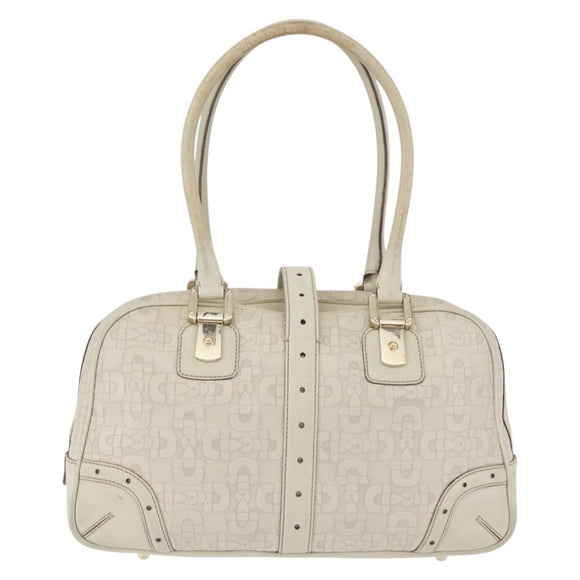 GUCCI Horsebit Hand Bag Leather White Gold 145770 Auth bs34368