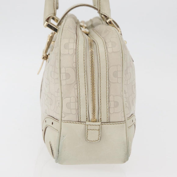 GUCCI Horsebit Hand Bag Leather White Gold 145770 Auth bs34368