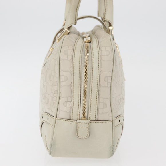 GUCCI Horsebit Hand Bag Leather White Gold 145770 Auth bs34368