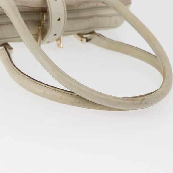 GUCCI Horsebit Hand Bag Leather White Gold 145770 Auth bs34368