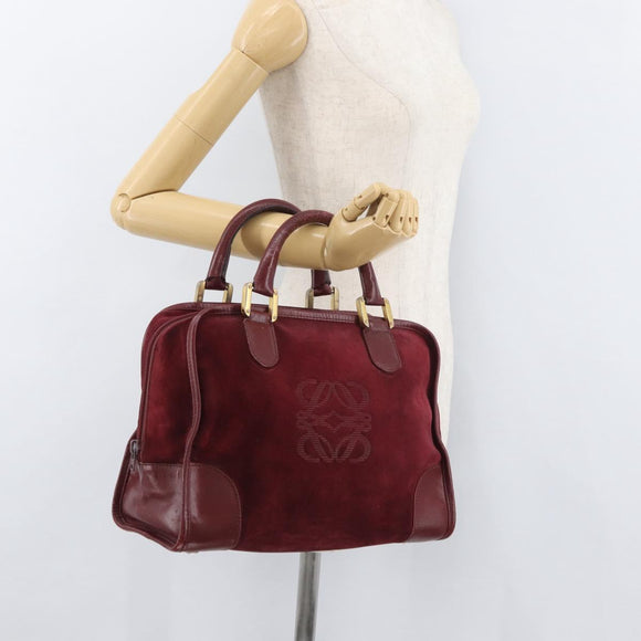LOEWE Anagram Handtasche Wildleder Bordeaux Gold Auth bs34369