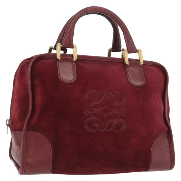 LOEWE Anagram Handtasche Wildleder Bordeaux Gold Auth bs34369