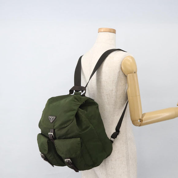 PRADA Backpack Nylon Green Silver Auth bs34371