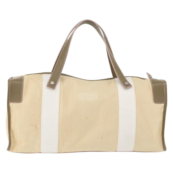 LOEWE Anagram Hand Bag Canvas Leather Beige Silver Auth bs34373