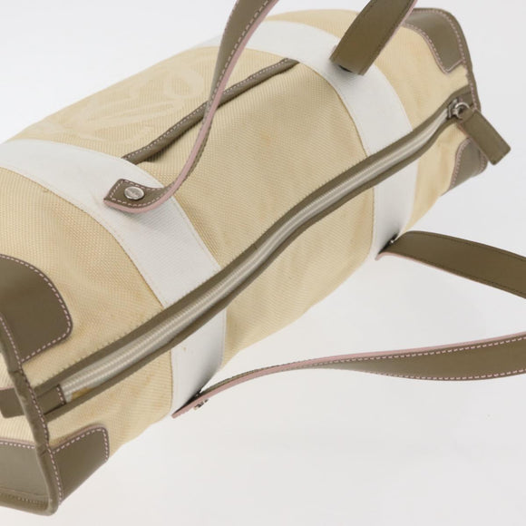 LOEWE Anagram Hand Bag Canvas Leather Beige Silver Auth bs34373