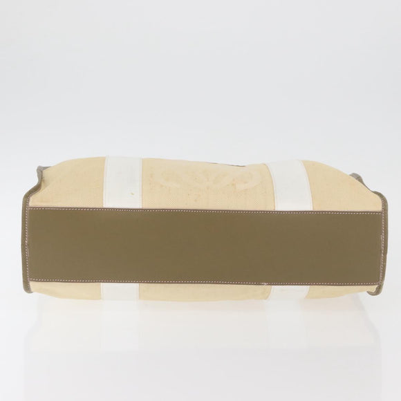 LOEWE Anagram Hand Bag Canvas Leather Beige Silver Auth bs34373